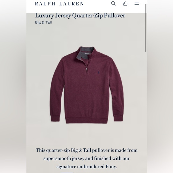 Polo by Ralph Lauren Men's Maroon& heather gray Zip-Up Sweater Sz.XLT - Picture 4 of 16